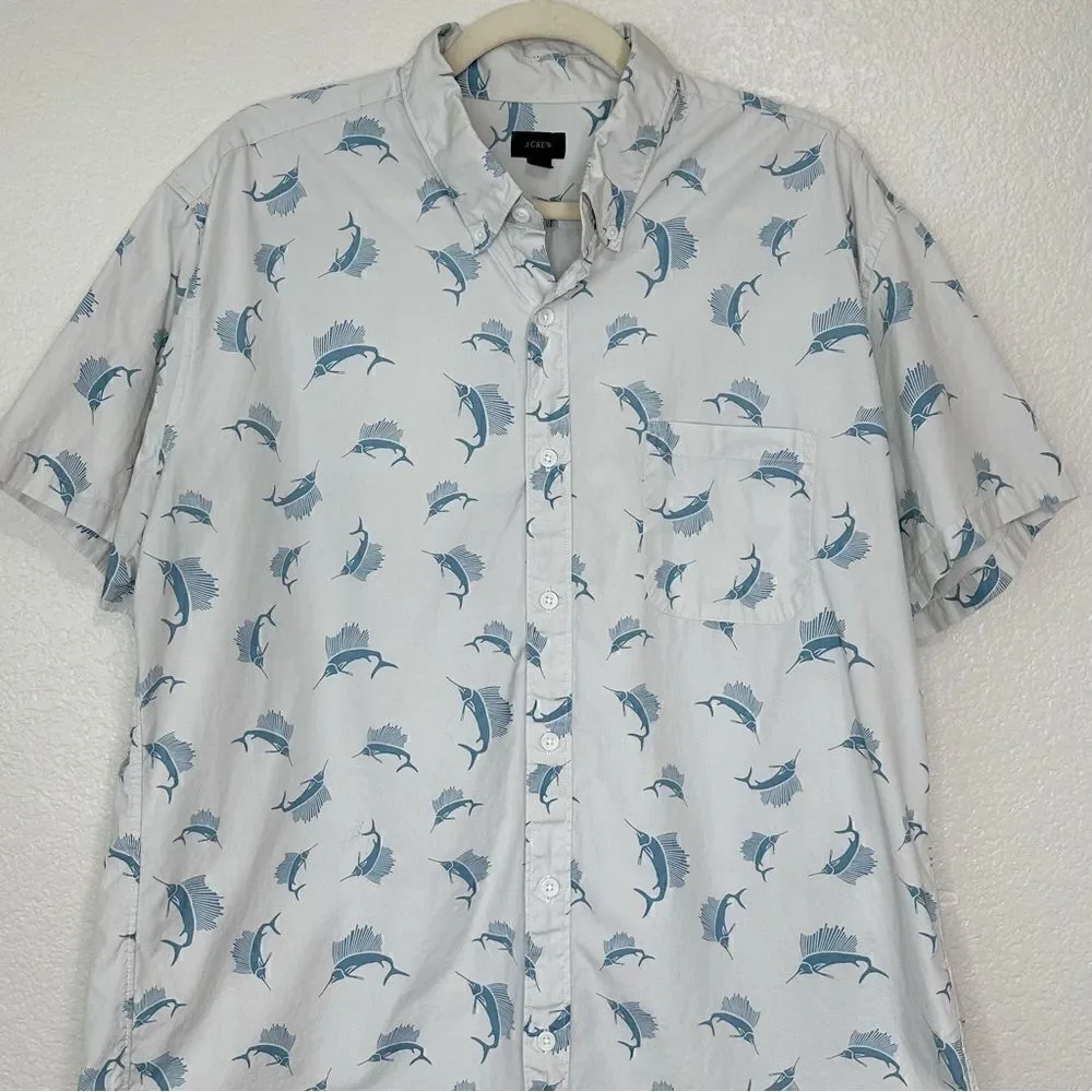 J. Crew Sword Fish Pattern Button Down Men’s Shirt